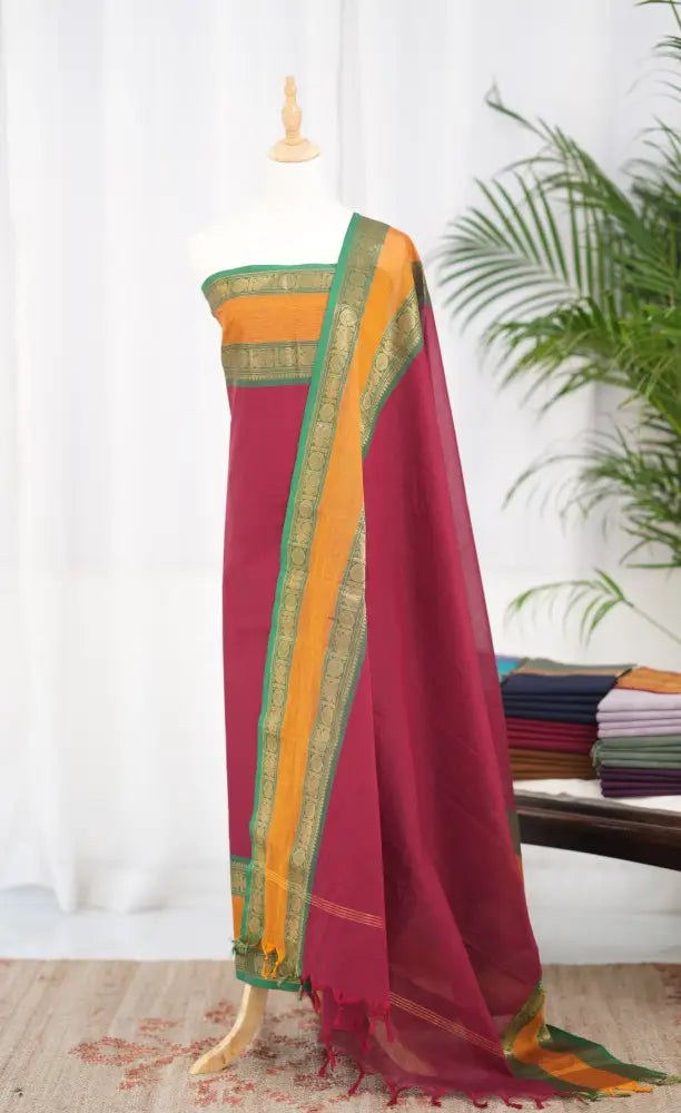 Swara Salwar - Maroon and Mustard Chettinad Cotton Unstitched Salwar salwar